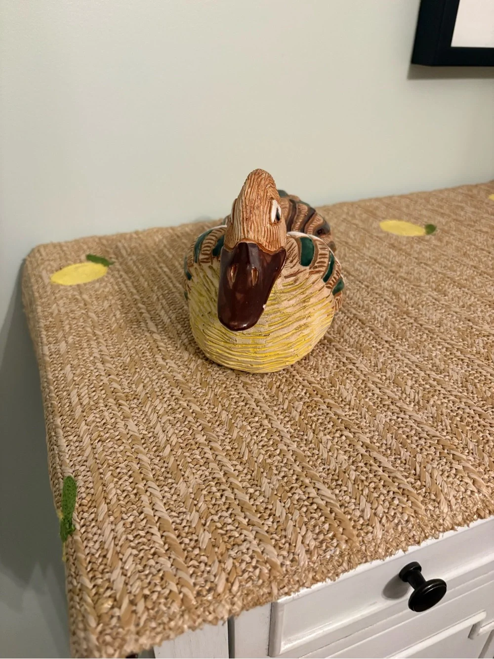 Artisanal Ceramic Duck Decoy Hand Carved Folk Art Pottery Waterfowl Figurine